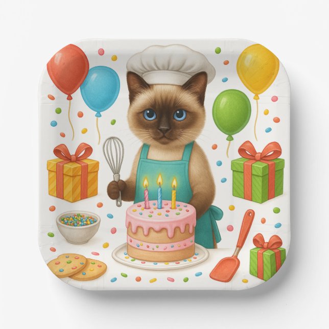 Cat Birthday  Party themed with cake  Paper Plates (Front)