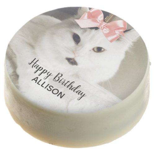 Cat Birthday Party White Pink Girls Personalized Chocolate Covered Oreo