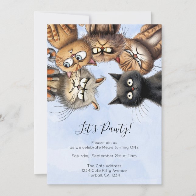 Cat Birthday Pawty Cute Personalized Invitation (Front)