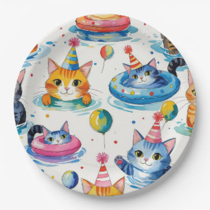 Cat Birthday Pool Party for Cat Lovers Paper Plates