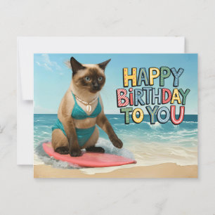 Cat Birthday themed at the beach for Siamese cat Postcard