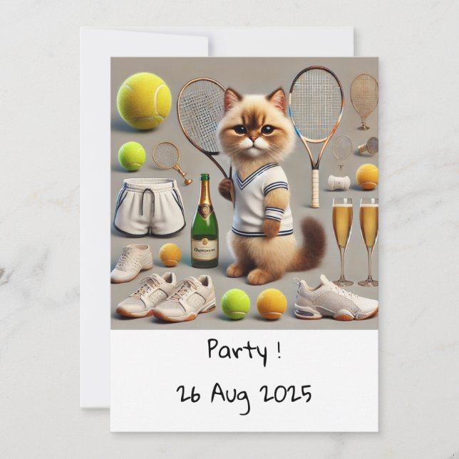 Cat Birthday Themed for Tennis Player  Invitation (Front)