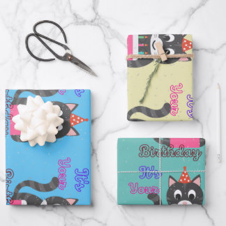 Cat Birthday Wrapping Paper Sheets