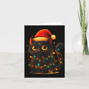 Cat Black Christmas Tree Lights Funny Santa Kitten Card