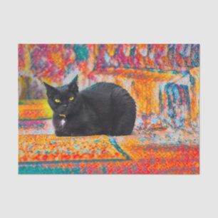 Cat Black Cute Colorful Abstract Decoupage Tissue Paper
