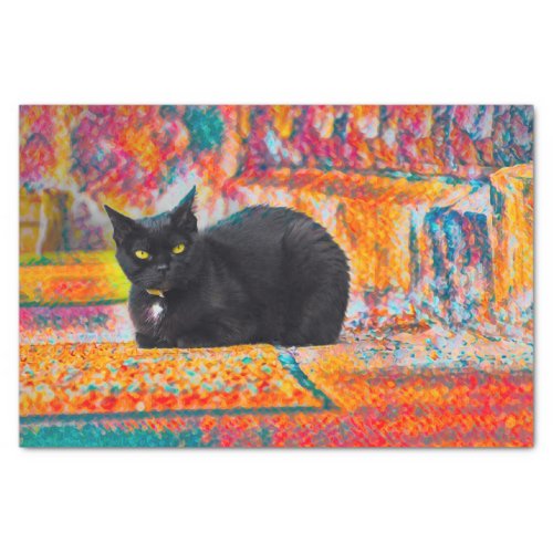 Cat Black Cute Colorful Abstract Decoupage Tissue Paper