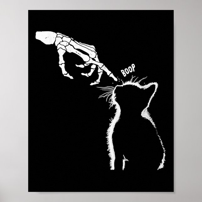 Cat Black Lover Skeleton Hand Boop Funny Halloween Poster (Front)