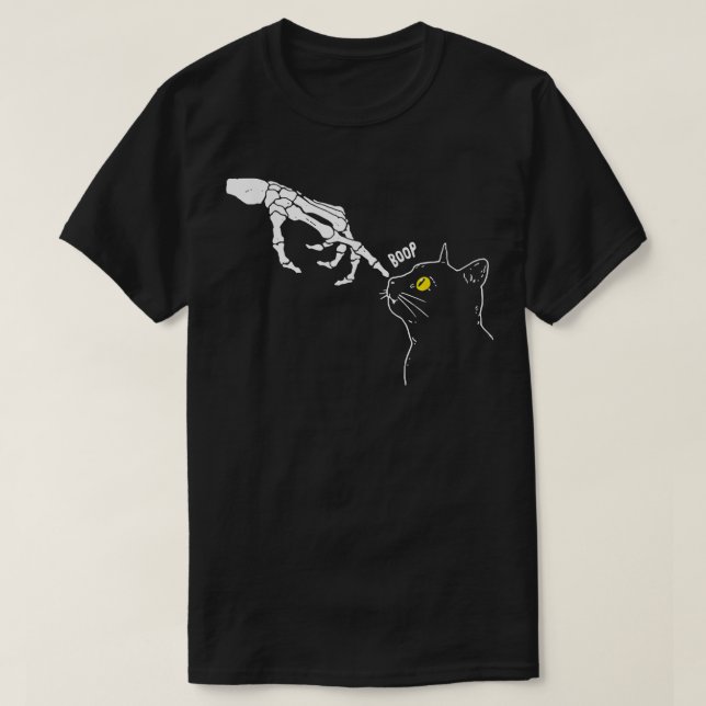 Cat Black Lover Skeleton Hand Boop Funny Halloween T-Shirt (Design Front)