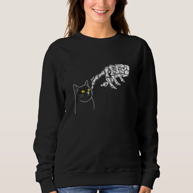 Cat Black  Skeleton Hand Boop  Halloween Sweatshirt (Front)