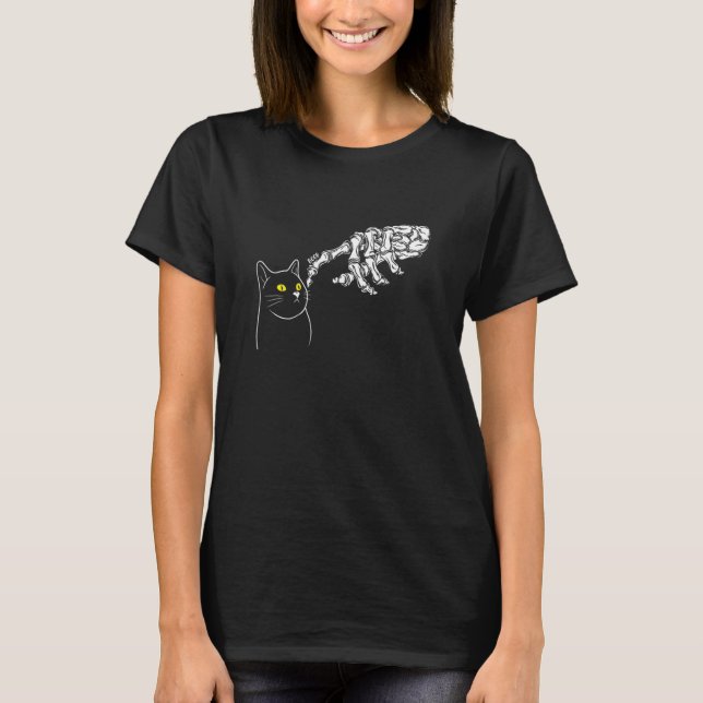 Cat Black  Skeleton Hand Boop  Halloween T-Shirt (Front)
