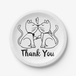 Cat Black White Wedding Party Engagement Thank You Paper Plates