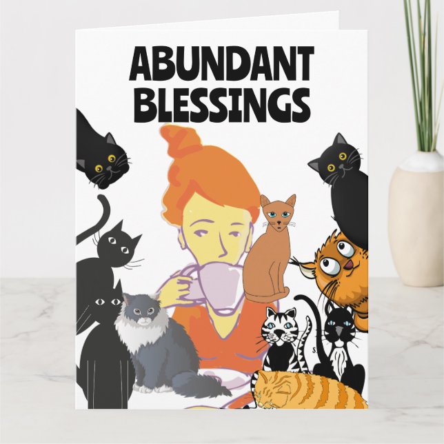 CAT BLESSINGS GIRL WITH CATS BIRTHDAY CARD FOR HER (Front)