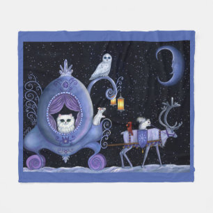 Cat Blue Carriage Winter Snowy Owl White Deer Cute Fleece Blanket
