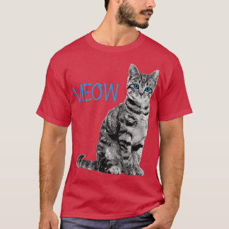 Cat Blue Eyed Gray Meow Loves Cats T-Shirt