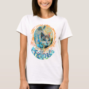 Cat Blue Eyes Forget-me-not Feline Art T-Shirt