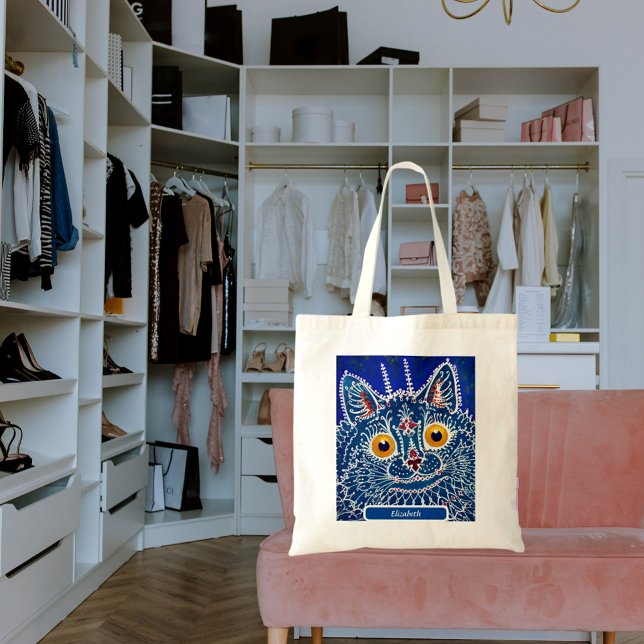 Cat blue name artistic kaleidoscope cute tote bag (Creator Uploaded)