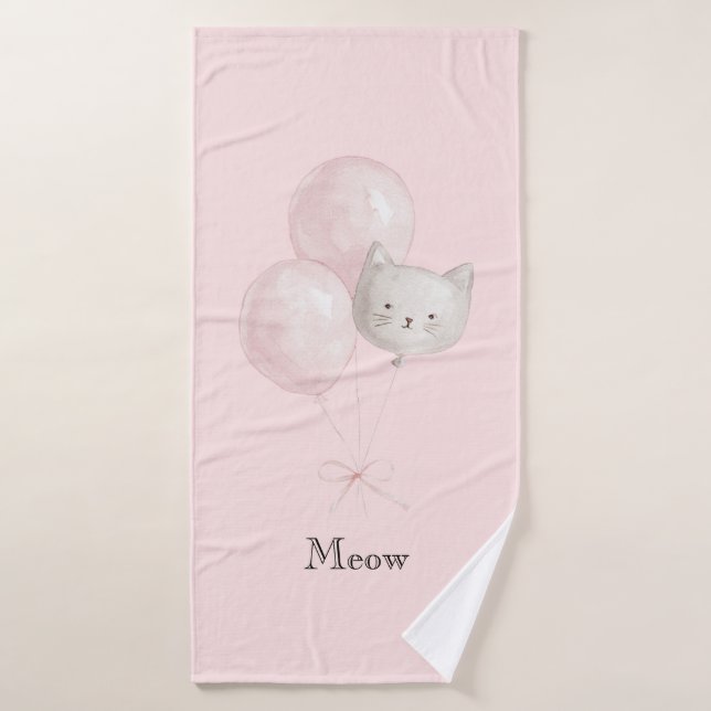 Cat Blush Pink Balloons   Bath Towel (Bath Towel)