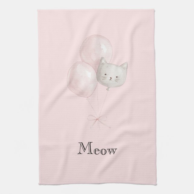 Cat Blush Pink Balloons   Kitchen Towel (Vertical)