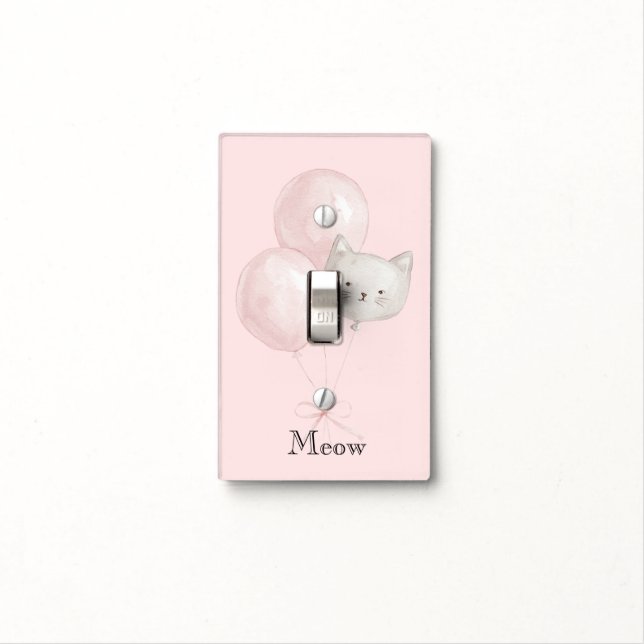 Cat Blush Pink Balloons   Light Switch Cover (In Situ)