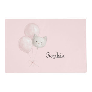 Cat Blush Pink Balloons Placemat
