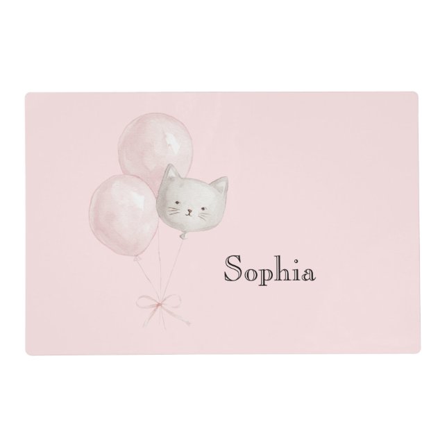 Cat Blush Pink Balloons   Placemat (Front)