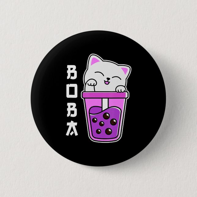Cat Boba Anime Bubble Tea Neko Girls Kawaii Girls  Button (Front)