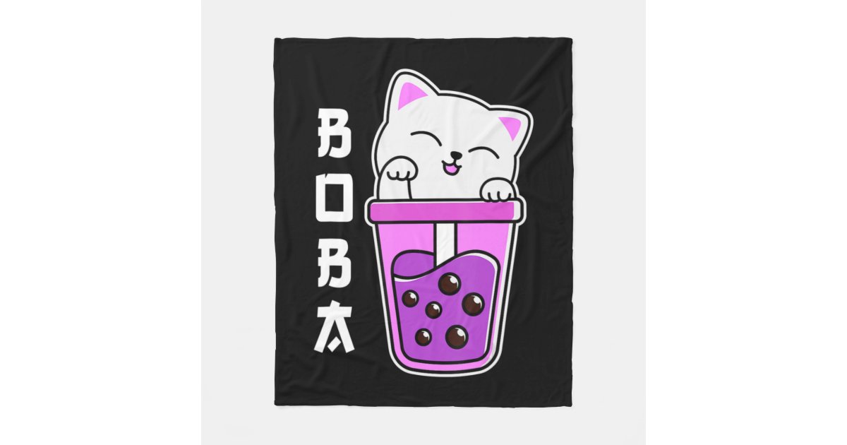 Cat Boba Anime Bubble Tea Neko Girls Kawaii Girls Fleece Blanket | Zazzle