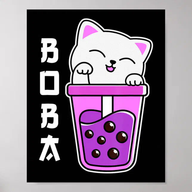 Cat Boba Anime Bubble Tea Neko Girls Kawaii Girls Poster | Zazzle