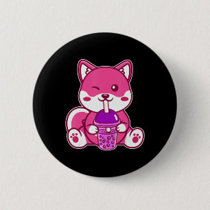 Cat Boba Cute Bubble Tea Anime Neko Kawaii for Gir Button