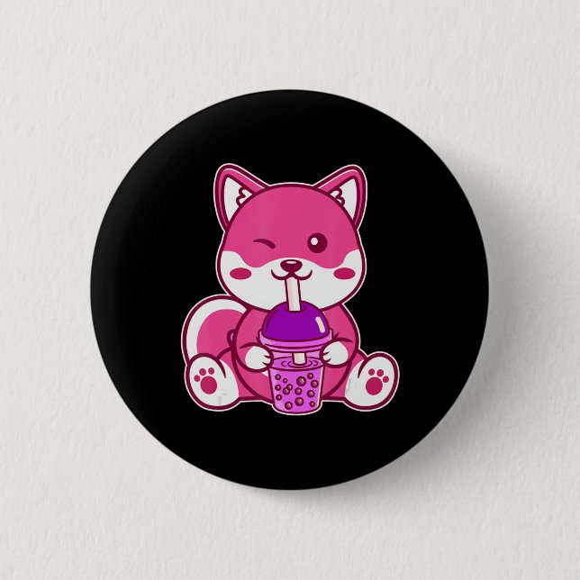 Cat Boba Cute Bubble Tea Anime Neko Kawaii for Gir Button (Front)