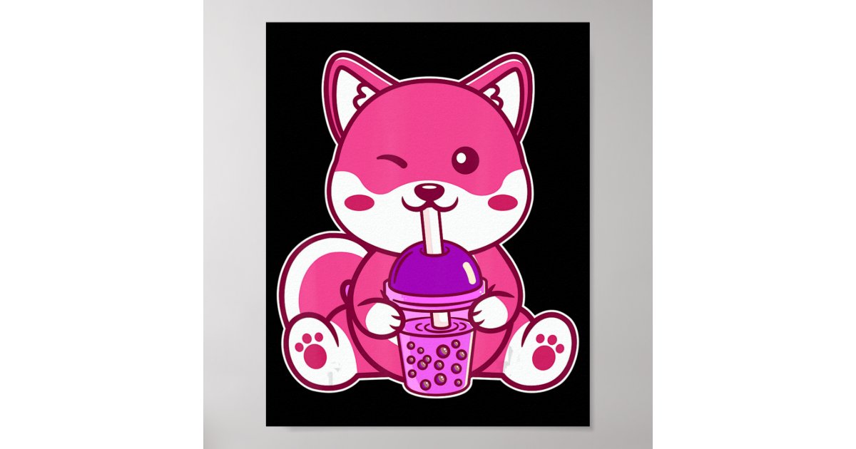 Cat Boba Cute Bubble Tea Anime Neko Kawaii for Gir Poster | Zazzle