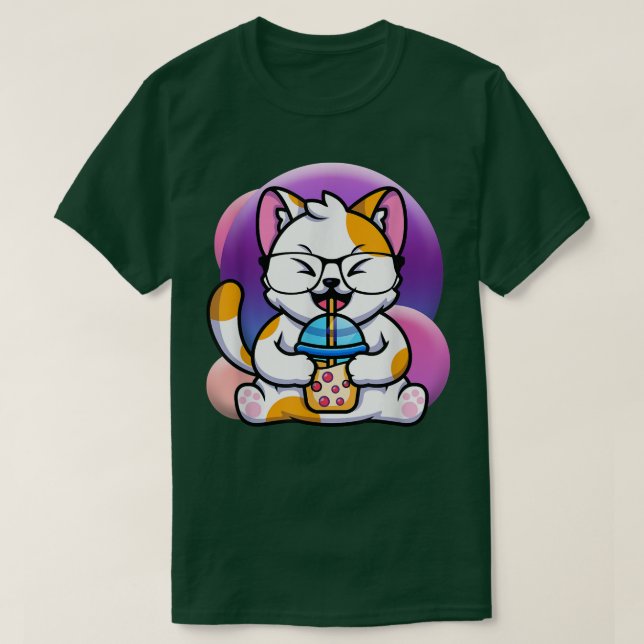 cat boba eat ramen anime kawaii neko, cat eating r T-Shirt (Design Front)