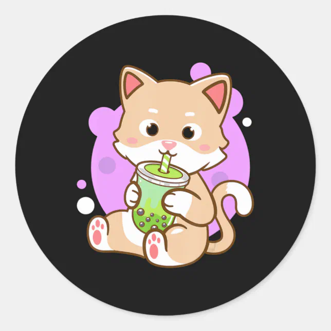 Cat Boba Kawaii Bubble Tea Anime Neko Girls Teenag Classic Round ...
