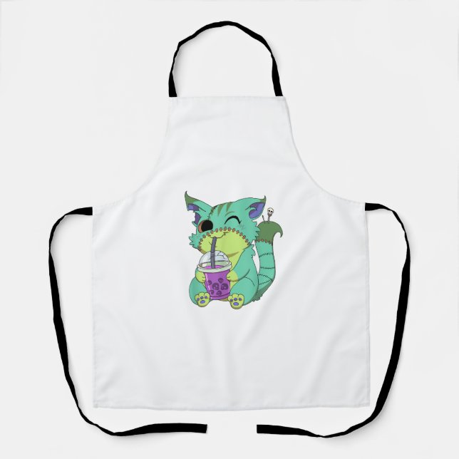 Cat Boba Tea Anime Kawaii Graphic Pastel Goth Hall Apron (Front)