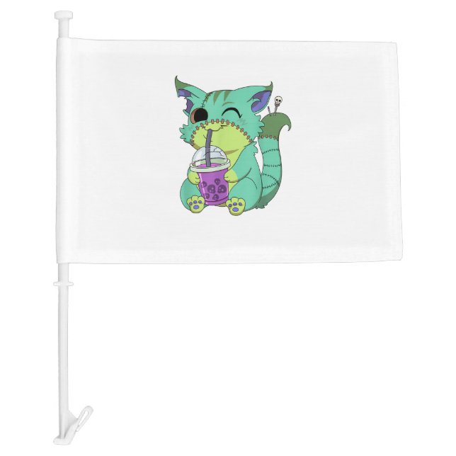 Cat Boba Tea Anime Kawaii Graphic Pastel Goth Hall Car Flag (Front)