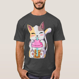 Cat Boba Tea Anime Kawaii Neko Bubble Tea Teen Gir T-Shirt