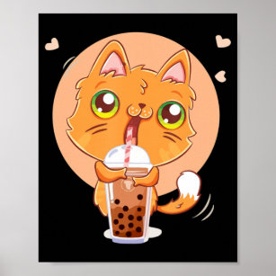 Cat Boba Tea Bubble Kawaii Japanese Anime Gift Gir Poster