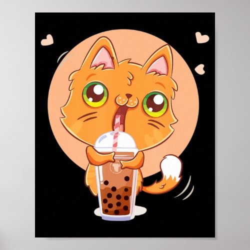 Cat Boba Tea Bubble Kawaii Japanese Anime Gift Gir Poster