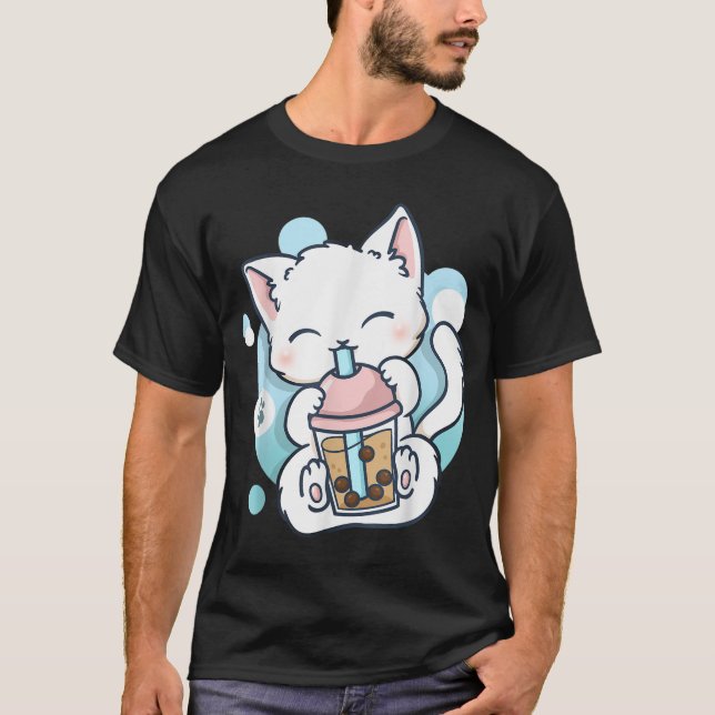Cat Boba Tea Bubble Tea Anime Kawaii Neko_1 T-Shirt (Front)