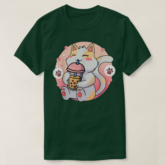 Cat Boba Tea Bubble Tea Anime Kawaii Neko 566 T-Shirt (Design Front)