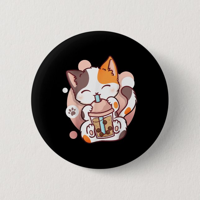 Cat Boba Tea Bubble Tea Anime Kawaii Neko  Button (Front)