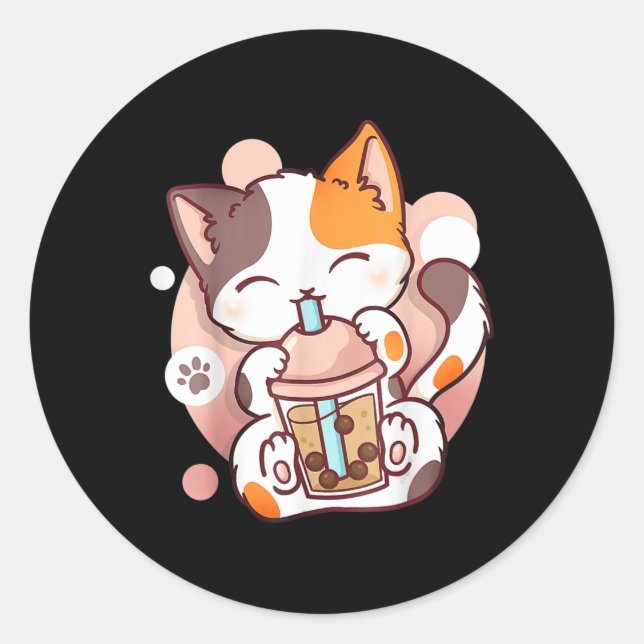 Cat Boba Tea Bubble Tea Anime Kawaii Neko  Classic Round Sticker (Front)