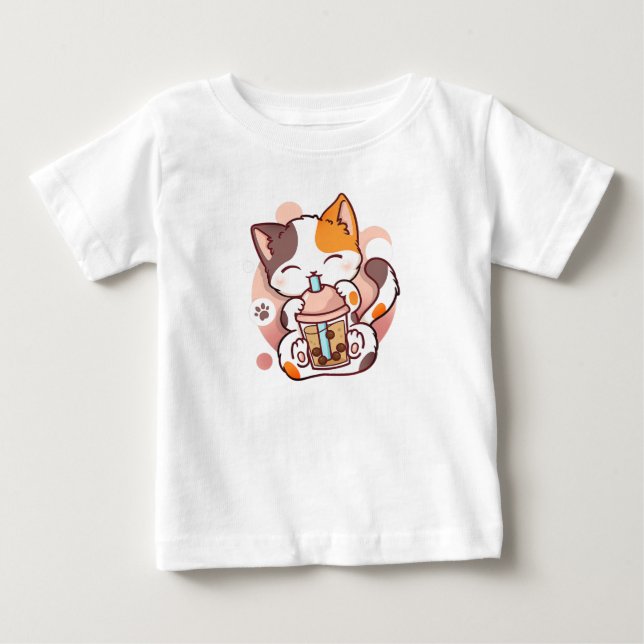 Cat Boba Tea Bubble Tea Anime Kawaii Neko for Girl Baby T-Shirt (Front)