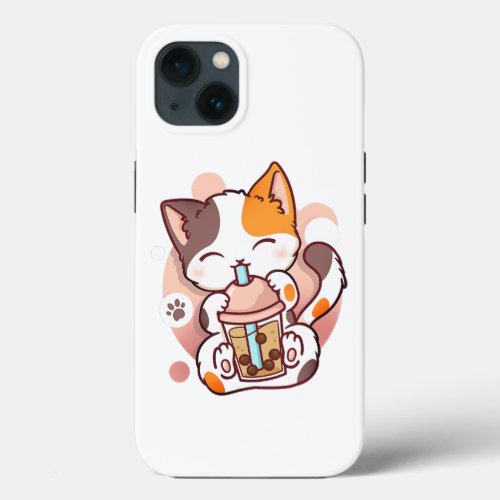 Cat Boba Tea Bubble Tea Anime Kawaii Neko for Girl iPhone 13 Case