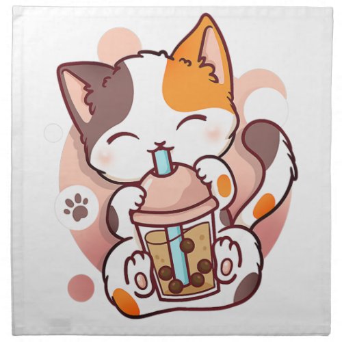 Cat Boba Tea Bubble Tea Anime Kawaii Neko for Girl Cloth Napkin