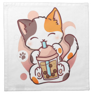 Cat Boba Tea Bubble Tea Anime Kawaii Neko for Girl Cloth Napkin
