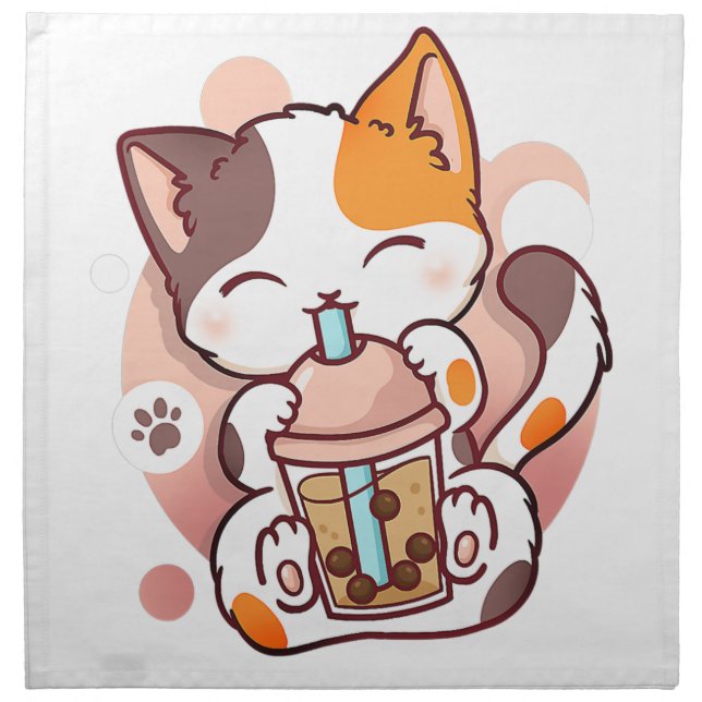 Cat Boba Tea Bubble Tea Anime Kawaii Neko for Girl Cloth Napkin (Front)