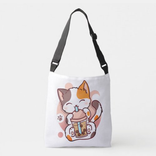 Cat Boba Tea Bubble Tea Anime Kawaii Neko for Girl Crossbody Bag