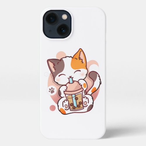 Cat Boba Tea Bubble Tea Anime Kawaii Neko for Girl iPhone 13 Case