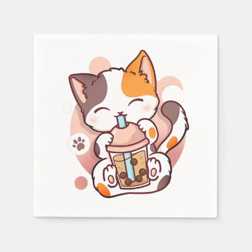 Cat Boba Tea Bubble Tea Anime Kawaii Neko for Girl Napkins